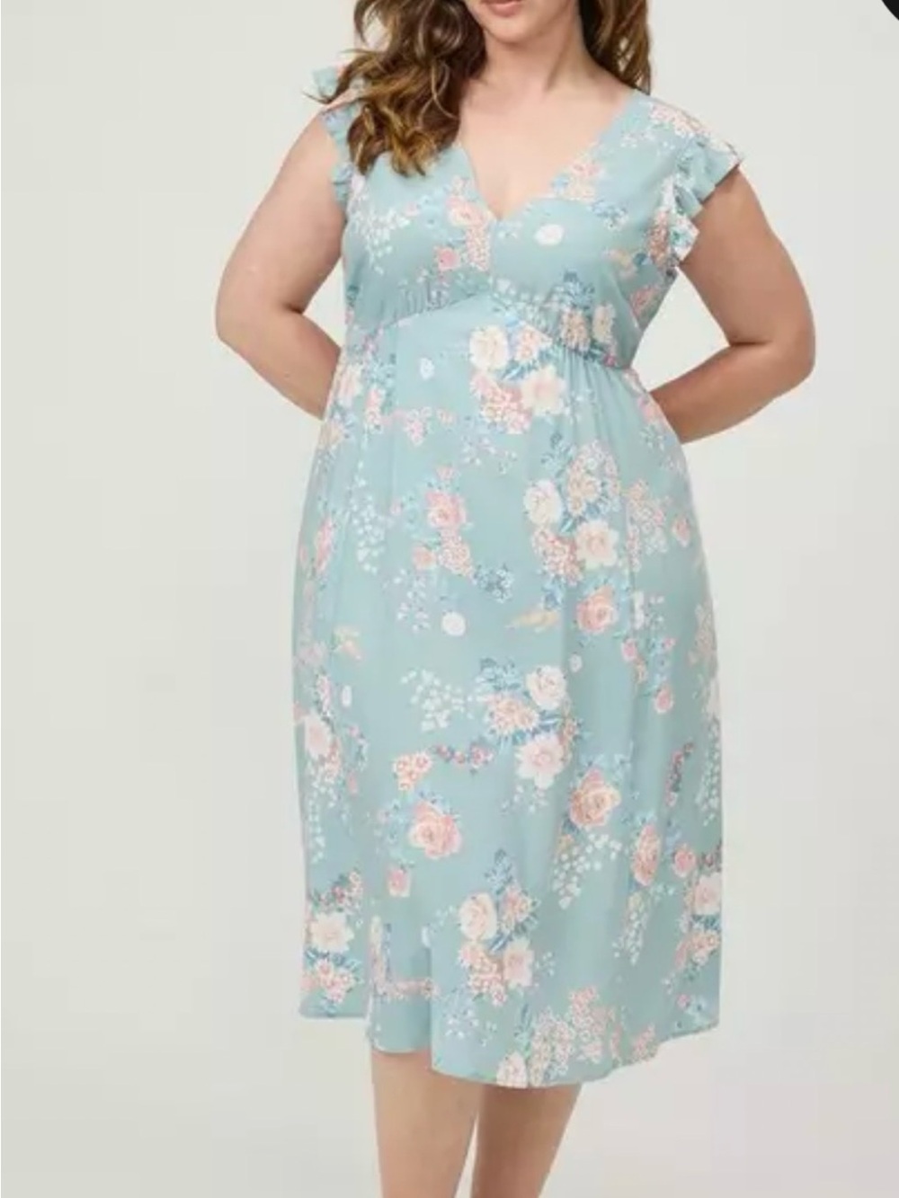 torrid Mint Blue Floral V‑Neck Midi Dress